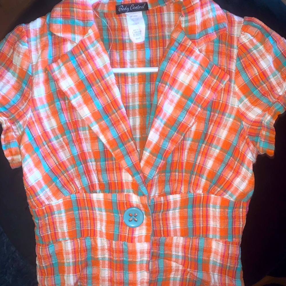 Body Central small Orange/turquoise blazer vest